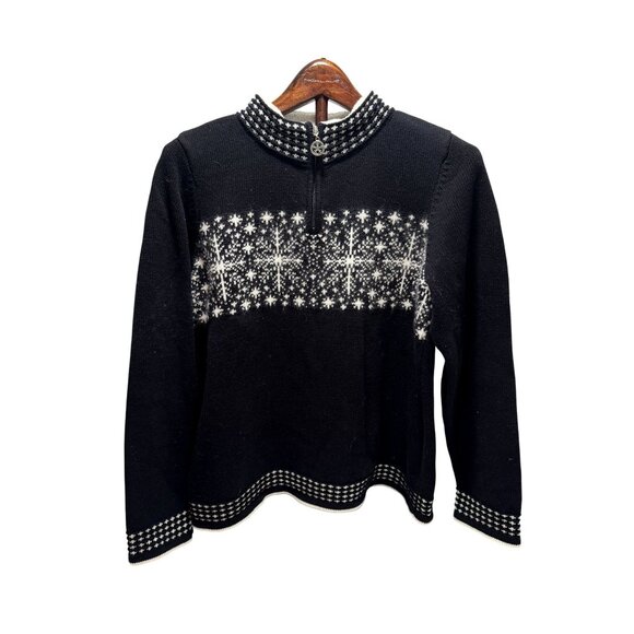 Christopher & Banks Pull Over Black White Christmas Holiday Snowflake Sweater L - Picture 1 of 7